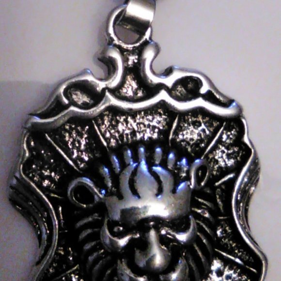 UNISEX Graphic Silver Ancient Medieval LION Shield Design Pendant Necklace - Picture 4 of 5